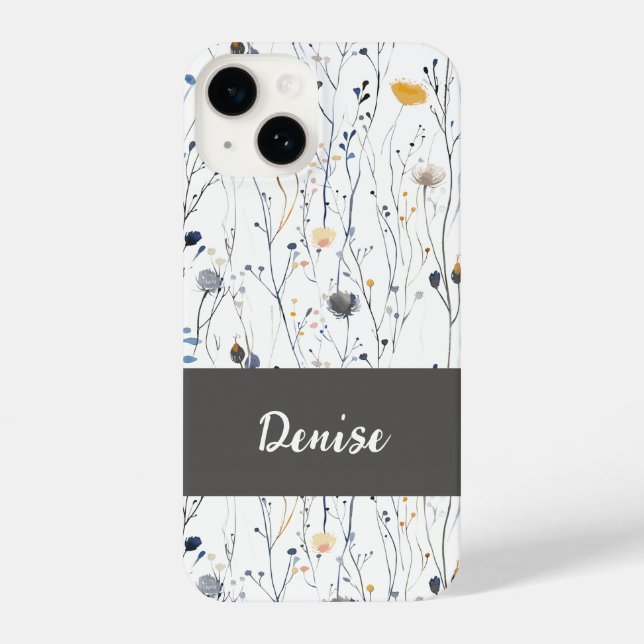 Coque iPhone Gray Blue Watercolor Wildflower Name (Verso)