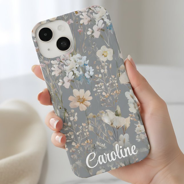 Coque iPhone Gray Floral Personalized  (Créateur téléchargé)