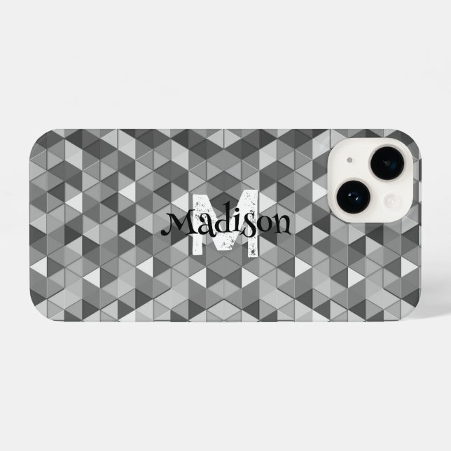 Coque iPhone Gray triangle géométrie rétro motif Monogramme (Verso Horizontal)