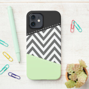 Coque iPhone 12 Gray Zigzag, Gray Chevron, Zigzag Pattern, Mint