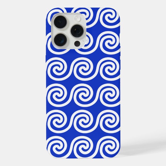 Coque iPhone Grec Meander Key Waves Motif Bleu (Verso)