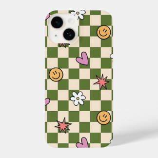 Coque Pour iPhone 14 Green Checkerboard Aesthetic Phone Case