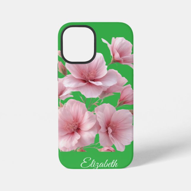 Coque iPhone Green Floral Soft Pink Flowers Elegant (Verso)