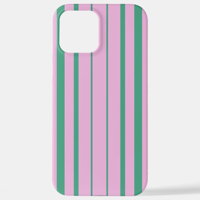 Coque iPhone Green Stripes and Soft Pink iPhone 12 Pro Max Case (Verso)