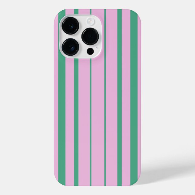 Coque iPhone Green Stripes and Soft Pink iPhone 14 Pro Max Case (Verso)
