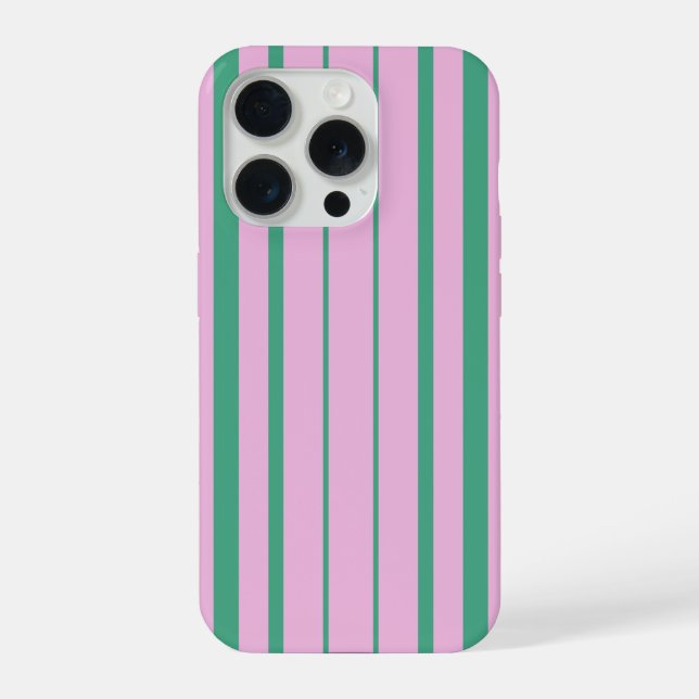 Coque iPhone Green Stripes and Soft Pink iPhone 15 Pro Case (Verso)