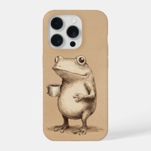 Coque iPhone 15 Pro Grenouille avec Café – Animal Fantaisiste Vintage