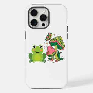 Coque iPhone 15 Pro Max grenouille mignonne, champignons et papillon