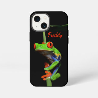 Etui iPhone 13 Mini Grenouille peinte aux yeux rouges nom personnel