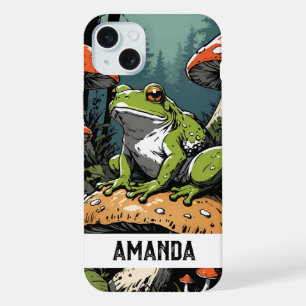 Coque iPhone 15 Plus Grenouille verte vintage sur champignon nom person