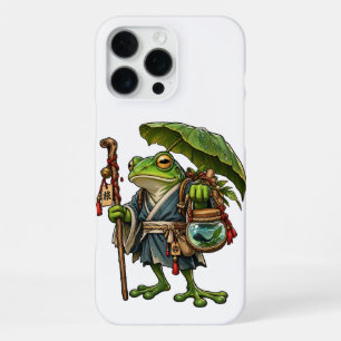Coque iPhone 16 Pro Max Grenouille Voyageuse sous une Feuille Parasol