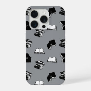 Coque iPhone 15 Pro Grey Modern Boish Bibliophile Motif de livre