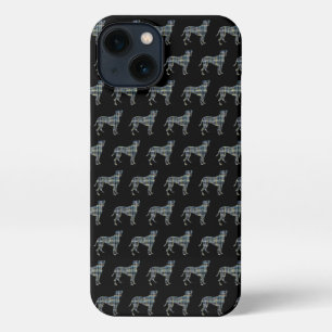 Etui iPhone 13 Grille silhouette de chien de boîte noire