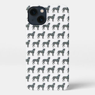 Etui iPhone 13 Grille silhouette de chien de boxe blanc