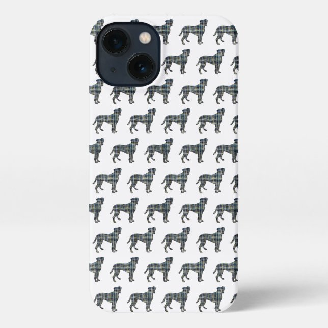 Coque iPhone Grille silhouette de chien de boxe blanc (Verso)