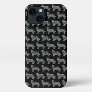 Etui iPhone 13 Grille silhouette de chien de Terre-Neuve Noir