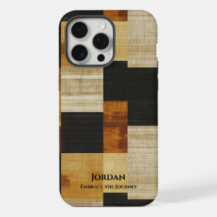 Coque iPhone 15 Pro Max Grille Tons de Terre Élégants – Harmonie Noir et O