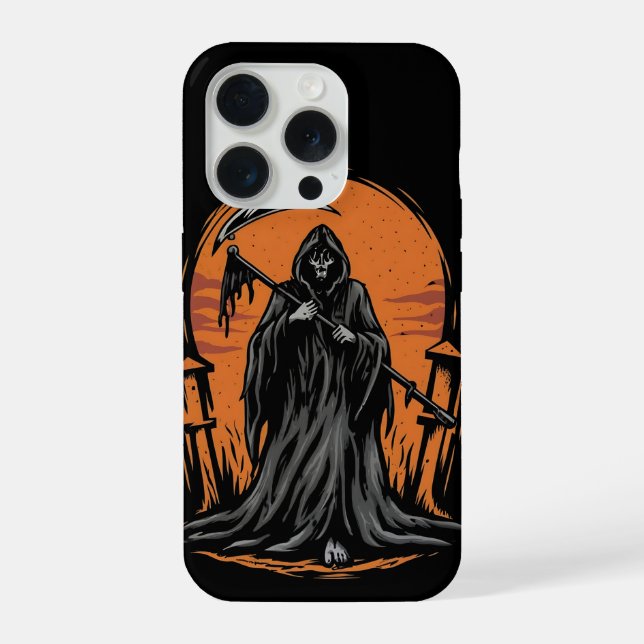 Coque iPhone Grim Reaper Cartoon in Sunset Graveyard (Verso)