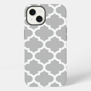 Etui iPhone 13 Gris Blanc Motif Quatrefoil Marocain #5 V