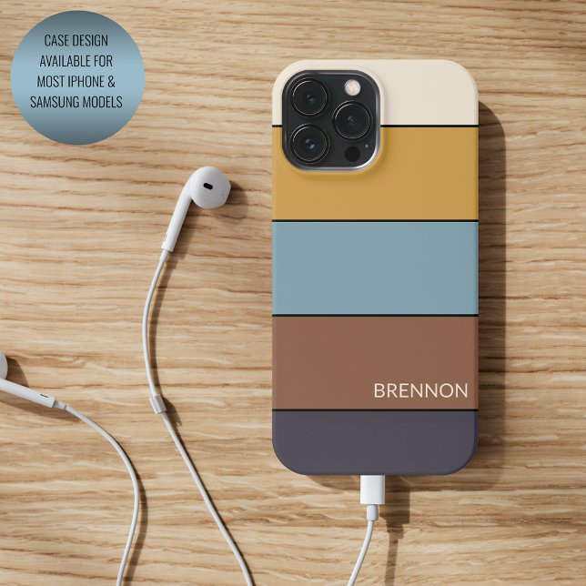 Coque iPhone Gris bleu marron jaune moutarde personnalisé Rayur (Créateur téléchargé)