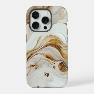 Coque iPhone 15 Pro Gris brun moderne texture marbre tourbillonnant mo