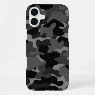 Coque iPhone 16 Plus Gris camouflage noir