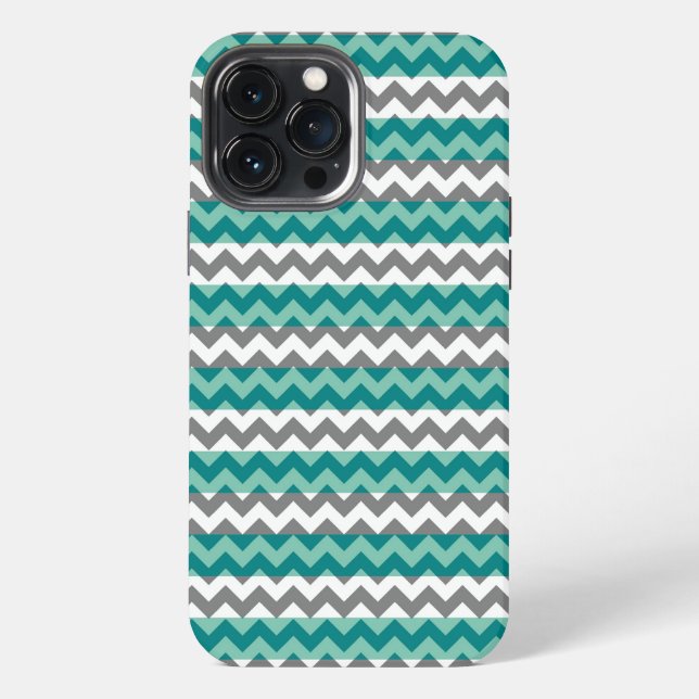 Coque iPhone Gris Chevrons Zigzag Menthe (Verso)