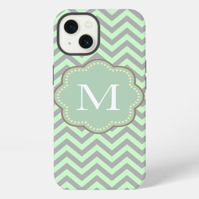Coque iPhone Gris et chevron menthe (Verso)