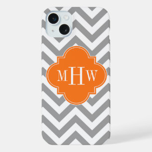 Coque iPhone 15 Plus Gris foncé Lg Chevron Citrouille Quatrefoil 3 Mono