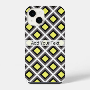 Coque Pour iPhone 14 Gris foncé, Noir, Diamants Ikat Jaunes par STaylor