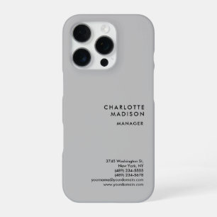 Coque iPhone 16 Pro Gris Moderne Simple Minimaliste Plat Professionnel