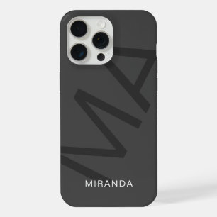 Coque iPhone 15 Pro Max Gris Monogramme Personnalisé Moderne