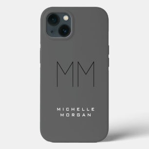 Etui iPhone 13 Gris Noir Gras Monogramme Moderne Minimaliste Nom