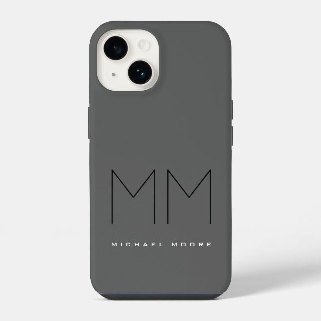 Coque iPhone Gris Noir Gras Monogramme Moderne Votre nom Initia (Verso)