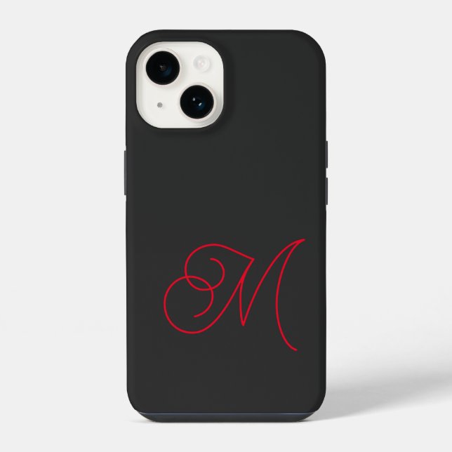 Coque iPhone Gris Noir Rouge Monogramme Classique Script (Verso)