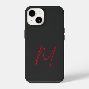Coque Pour iPhone 14 Gris Noir Rouge Monogramme Script Classique