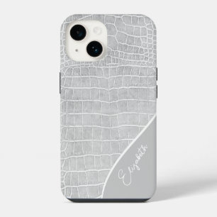 Coque Pour iPhone 14 Gris Perle Crocodile Personnalisé