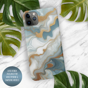 Coque iPhone 15 Pro Max Gris Turquoise Bleu  Or Marbre Art Motif