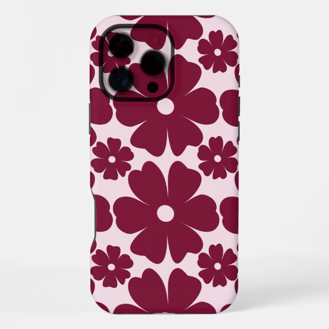 Coque iPhone Groovy Retro Daisy Pattern Deep Berry Pink (Verso)