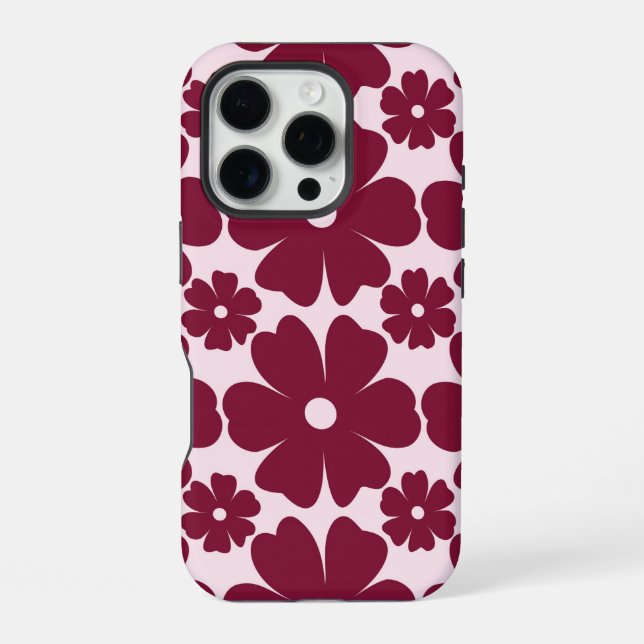 Coque iPhone Groovy Retro Daisy Pattern Deep Berry Pink (Verso)