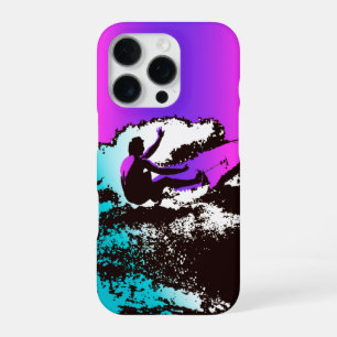Coque iPhone 16 Pro Groovy Surfeur Hawaïen Graphique Rétro Violet des