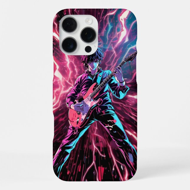 Coque iPhone Groupe de Rock Vibrant d'Anime Guitariste (Verso)