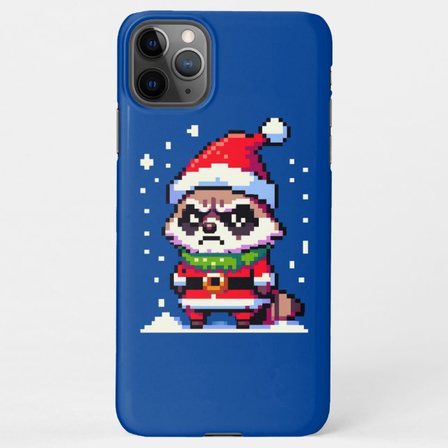 Coque iPhone Grumpy Christmas Raccoon - Drôle Pixel Art Holiday (Dos)