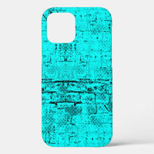 Coque iPhone 12 Grunge de couleur sans couture turquoise. Éléments