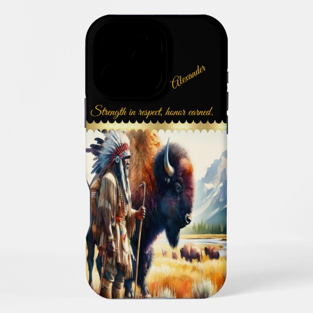 Coque iPhone Guerrier avec bison. (Verso)