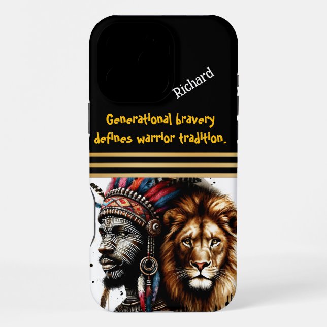 Coque iPhone Guerrier emplumé avec un lion (Verso)