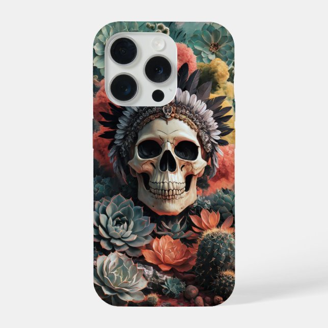 Coque iPhone Guerrier Sombre, Crâne Gothique Amérindien (Verso)