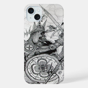 Coque iPhone 15 Plus GUERRIERS GOTHIQUES Fantaisie Noir Blanc