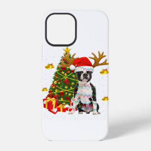 Coque iPhone 12 Pro Guirlande de Noël Boston Terrier Arbre Père Noël N