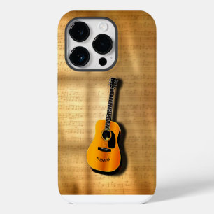 Coque Pour iPhone 14 Plus Guitare Acoustique Vintage Avec Musicien Nom Perso